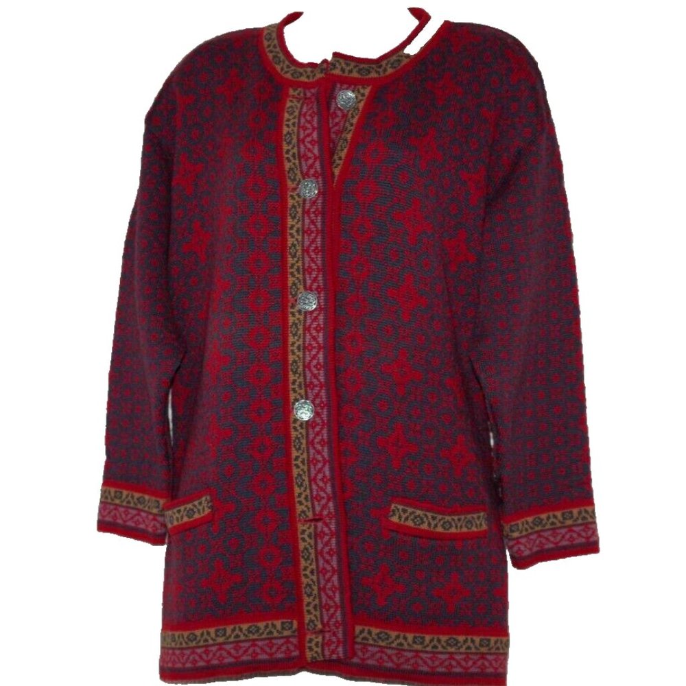 Telemark Style Norway New Wool Gray Red Cardigan Women Size:XS